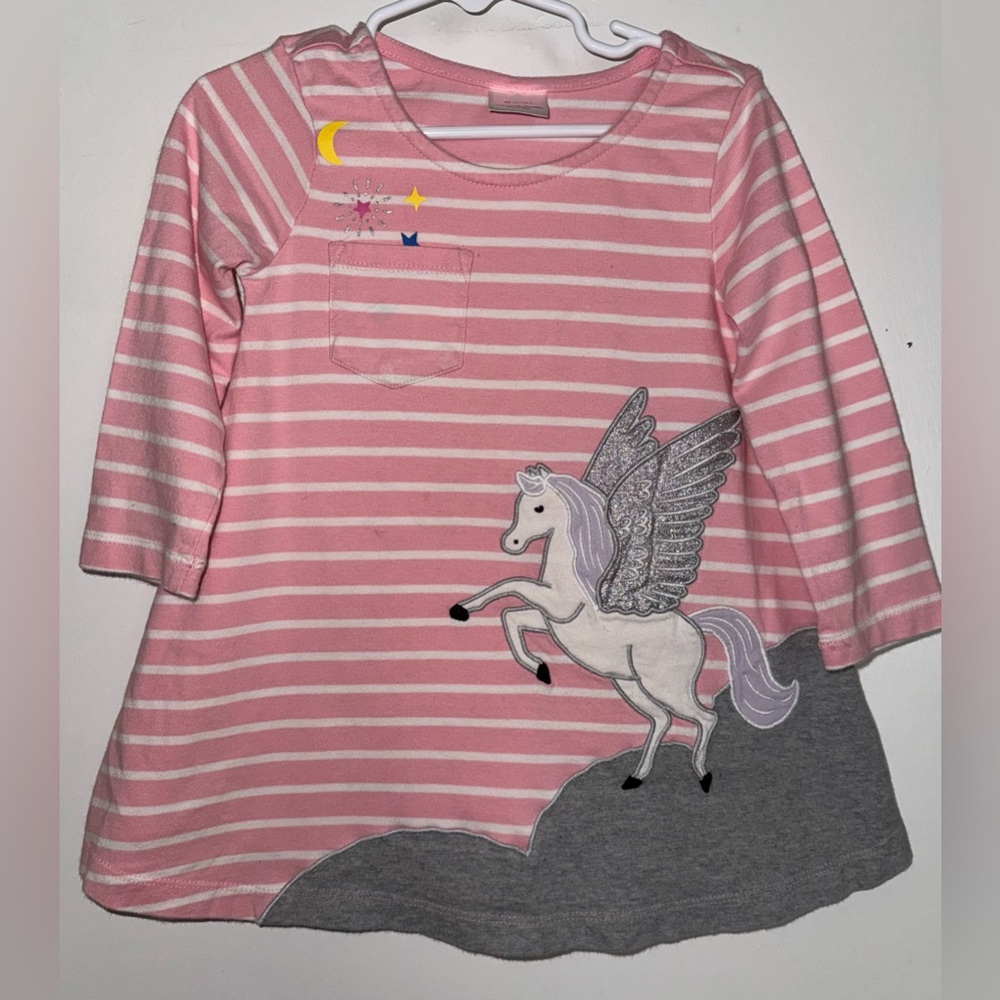 Hanna Anderson Pink Striped Long Sleeve 3t Unicorn Pegasus Dress